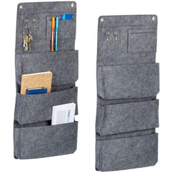 Portaoggetti da Parete, Set da 2 in Feltro, 6 Cestini, Organizer per Bagno e Cucina, 64,5 x 25 cm, Grigio - Relaxdays
