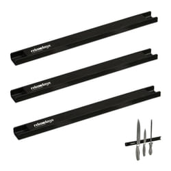 Relaxdays - Set da 3 Barra Magnetica, Striscia Lunga 30 cm, Appendi Utensili e Coltelli Acciaio Inox, Guida a Parete, Nero