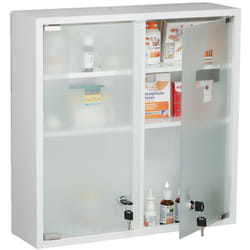 Relaxdays - Armadietto Pronto Soccorso per Medicinali, Cassetta Medicine Chiusa a Chiave, 2 Ante, 53x52,5x15,5 cm, Bianco
