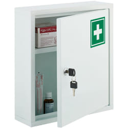 Relaxdays - Armadietto Pronto Soccorso per Medicinali, Cassetta con Chiusura di Sicurezza, 36 x 31,5 x 10 cm, Bianco Verde