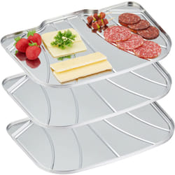 Relaxdays - Vassoi Acciaio Inox, Set da 3 Piatti da Portata, Servizio Merenda e Aperitivo di Salumi e Formaggi, Argentato