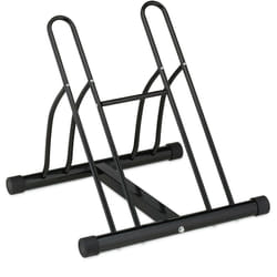 Relaxdays - Portabici da Terra, Supporto per 2 Biciclette, E-Bike, Parcheggio Interno Ruote fino 60mm, 57x60,5x55 cm, Nero