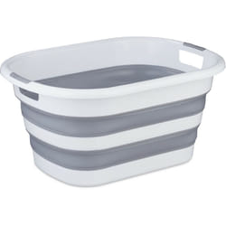 Relaxdays - Cesto Portabiancheria Pieghevole, 35 Litri, Contenitore Salvaspazio in Plastica con Impugnature, Grigio Bianco