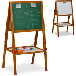 Relaxdays - Lavagna per Bambini, Cavalletto, Lavagnetta Bianca Magnetica, Ardesia con Gessetti, 102-135x55x52 cm, Marrone