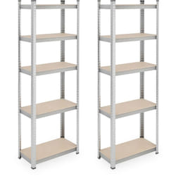 Relaxdays Set da 2 Scaffali in Acciaio, 180x60x30 cm, con 5 Ripiani ad Alta Portata 500 kg per Garage e Cantina, Argento