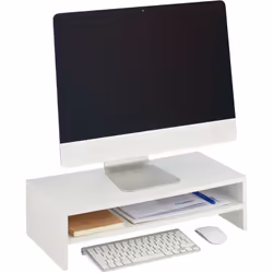 Questo supporto per monitor bianco mette ordine sulla scrivania e allo stesso tempo è un elemento di arredo. Grazie al suppor ...