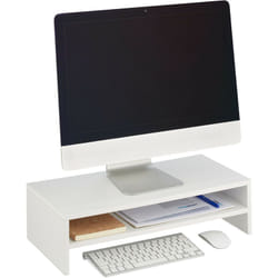 Relaxdays - Supporto per Monitor, Rialzo Stand pc con Ripiano, HxLxP: 14,5x54x25,5 cm, Alzaschermo da Scrivania, Bianco
