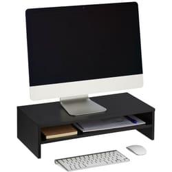 Relaxdays - Supporto per Monitor, Rialzo Stand pc con Ripiano, HxLxP: 14,5x54x25,5 cm, Alzaschermo da Scrivania, Nero