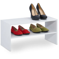 Scarpiera Ingresso, 2 Ripiani Impilabili, 4 Paia di Scarpe, Portascarpe Salvaspazio, 29,5x60x29,5 cm, Bianco - Relaxdays