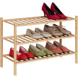 Scarpiera Ingresso, 3 Ripiani per 9 Paia di Scarpe, Mobiletto Portascarpe Salvaspazio, 46,5x68x28 cm, Naturale - Relaxdays