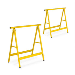 Set da 2 Cavalletti da Lavoro, hlp: 74x78x40 cm Carico Max. 100 kg Pieghevoli, da Officina, in Acciaio, Giallo - Relaxdays