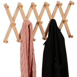 Relaxdays - Attaccapanni da Parete, Appendiabiti Allungabile con 17 Ganci, Guardaroba Appendino Ingresso, Legno, Naturale