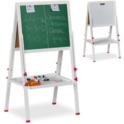 Relaxdays Lavagna per Bambini, Cavalletto, Lavagnetta Bimbi Magnetica, Ardesia con Gessetti, 102-135x55x52 cm, Bianco