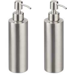 Relaxdays - Dispenser di Sapone, Set da 2, 300 ml cad., Dosatore Ricaricabile Manuale per Bagno e Cucina, Argentato