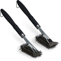 Relaxdays - Spazzole per Barbecue, Set da 2, Grill Brush con Setole in Acciaio Inossidabile, con Raschietto, l 45 cm, Nero