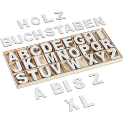 Relaxdays - Lettere in Legno, Set da 208 Letterine Maiuscole da a-z per Bricolage e Lavoretti, Idee Decorative, Bianco