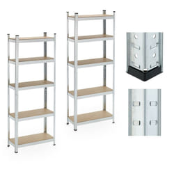 Relaxdays - Scaffale Carichi Pesanti , Set da 2, 180x70x30 cm, 5 Ripiani Alta Portata 500 kg, Garage, Acciaio, Argentato