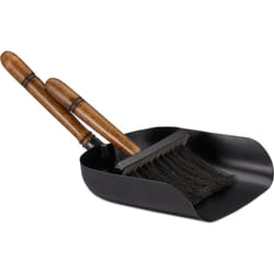 Kit Scopa e Paletta per Camino, Set Accessori Pulizia Legna e Stufa, in Ferro e Manico in Legno, Nero Marrone - Relaxdays