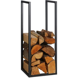 Relaxdays - Scaffale Portalegna da Interno in Metallo, per Ceppi da Camino, hlp 75x30x30 cm, Porta Legna da Ardere, Nero