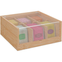 Relaxdays - Scatola Porta Tè, Organizer Cassetti 6 Scomparti, hlp 9,5x22x21,5 cm, Tea Box con Coperchio, Bambù, Naturale