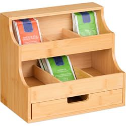 Relaxdays - Organizer Porta Tè con 9 Scomparti per Bustine di Tisane, Cassetto, hlp 24 x 27 x 17 cm, in Bambù, Naturale