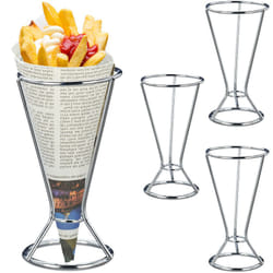 Relaxdays - Set da 4 Porta Coni per Patatine Fritte in Acciaio Inox, HxD 16x9,5 cm, Supporto per Chips e Fritture, Argento