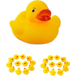 Relaxdays - Paperelle da Bagno, Set da 25 Mini Papere in Gomma per Vasca, Gioco Galleggiante per Bagnetto Bambini, Giallo