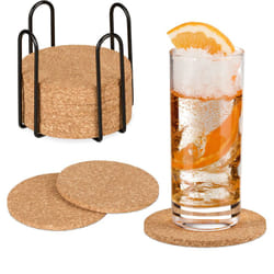 Relaxdays - Set 16 Sottobicchieri in Sughero, Sottobottiglia da Tavola d: 10 cm, Sotto Tazza, Poggia Bicchieri, Naturale