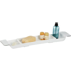 Relaxdays - Vassoio per la Vasca da Bagno, Allungabile 55,5-78 cm, Plastica, Ripiano Fori per Drenaggio dell'Acqua, Bianco