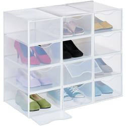 Relaxdays Set 12 Scatole di Plastica per Scarpe fino al N. 45, Scarpiera con Box Impilabili, Shoe Organizer, Trasparenti