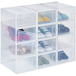 Set 12 Scatole di Plastica per Scarpe fino al n. 45, Scarpiera con Box Impilabili, Shoe Organizer, Trasparenti - Relaxdays