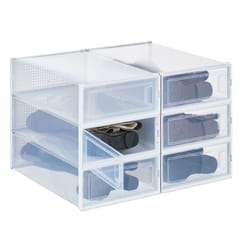 Relaxdays Set 6 Scatole per Scarpe e Stivali fino N. 44,5, Box Organizer Impilabili e Pieghevoli, Plastica, Trasparente
