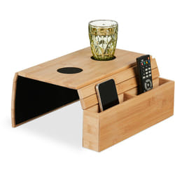 Relaxdays - Vassoio per Bracciolo Divano, Tavolino con 2 Scomparti Porta Tazza Caffè, hlp: 5,5x50x33,5 cm, Bambù, Naturale