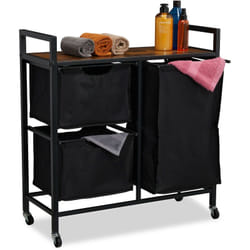 Scaffale Portabiancheria, Mobile 3 Scomparti Estraibili, Mobiletto da Bagno, Design Industriale, Nero Marrone - Relaxdays