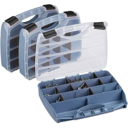 Set 3 Valigette Attrezzi, Scatola Organizer Vuota, Cassetta Porta Viti e Minuteria, 6x32x26 cm, Grigio Nero - Relaxdays