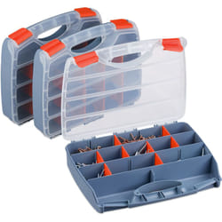 Set 3 Valigette Attrezzi, Scatola Organizer Vuota, Cassetta Porta Viti e Minuteria, 6x32x26 cm, Grigio Rosso - Relaxdays