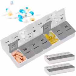 Questo pratico set da 3 portapillole ti permette di organizzare le tue pillole per tutta la settimana, grazie ai due scompart ...