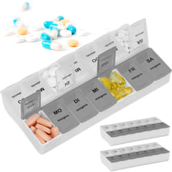 3 Astucci Portapillole Settimanali, 2 Scomparti Mattina e Sera, Organizer Porta Pastiglie, Custodia Medicinali - Relaxdays
