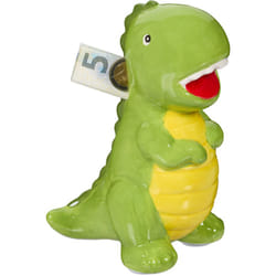 Relaxdays - Salvadanaio Dinosauro, Contenitore Salva Danaro, Regalo Casa, Risparmi Monete, 19x10x15,5 cm, Ceramica, Verde