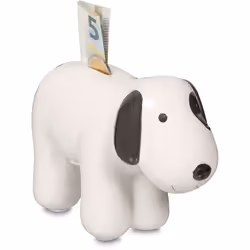 Questo originale salvadanaio a forma di cane è un elemento decorativo che attira l'attenzione ovunque venga posizionato. Il s ...