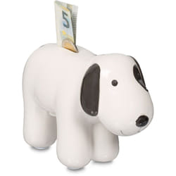 Relaxdays - Salvadanaio Cane, Contenitore Salva Danaro, Regalo Casa, Risparmi Monete, 12x21x9 cm, in Ceramica, Bianco Nero