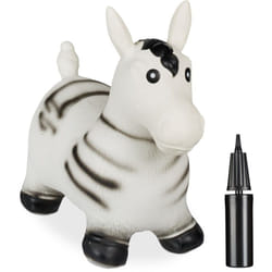 Relaxdays - Zebra Gonfiabile per Bambini, Animale Saltellante, Fino a 50 kg, Senza bpa, 3 Anni, Pompa Manuale, Nero Bianco