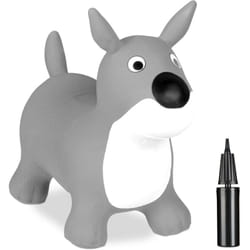 Relaxdays - Cane Gonfiabile per Bambini, Animale Saltellante, max. 50 kg, Senza bpa, 3 Anni, Pompa Manuale, Grigio Bianco
