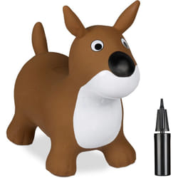 Relaxdays - Cane Gonfiabile per Bambini, Animale Saltellante, max. 50 kg, Senza bpa, 3 Anni, Pompa Manuale, Marrone Bianco