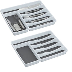 2x Portaposate da Cassetto, Divisore per Posate, Organizer da Cucina, HxLxP: 4,5 x 33 x 40 cm, Bianco/Grigio