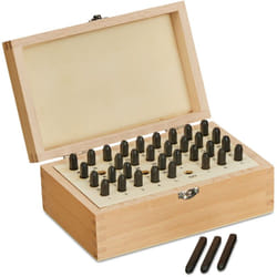 Relaxdays - Set da 36 Punzoni Lettere a-z e Numeri 0-9, Stampi in Rilievo 3 mm, Kit Timbro Incisione Metallo e Cuoio, Nero