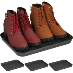Vaschetta Poggiascarpe, Set da 4, Vassoio per Scarpe Bagnate, 3 x 27 x 35 cm, Tappetino in Plastica, Nero - Relaxdays