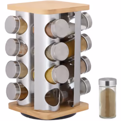 Niente più caos nella credenza della cucina! Questo moderno portaspezie in acciaio inox satinato con dettagli in bambù porta ...