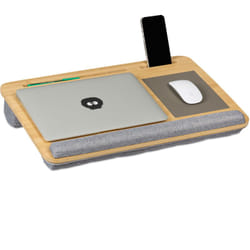Relaxdays - Cuscino pc Portatile, Appoggia Notebook in Bambù, Mousepad, 2 Supporti per Smartphone 10x55,5x36 cm, Naturale