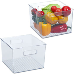 Relaxdays - 2x Organizer da Frigorifero, Contenitore da Cucina, Box per Alimenti, hlp: 15,5x21x21 cm, con Manici, Trasparente